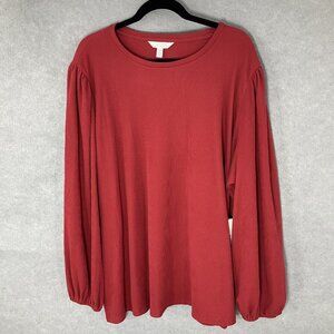 Lauren Conrad Top Womens Sz 4X Burgundy Waffle Knit Balloon‎ Sleeve Casual NEW